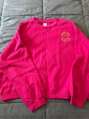 Bright Hot Pink 'Happy Mom Happy Life' Smiley Sweatshirt